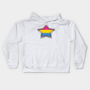 Large Pansexual Pride Flag Colored Star with Chrome Frame. Kids Hoodie